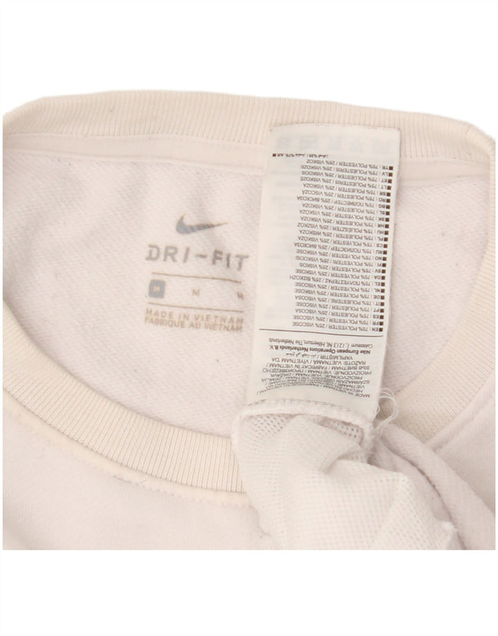 Felpa con grafica Nike da donna, maglione UK 14, poliestere bianco medio