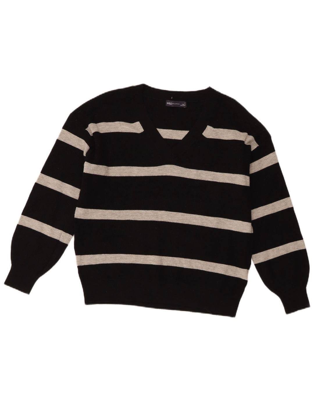 Maglione maglione con scollo a V da donna Marks & Spencer UK 14 medio a righe nere