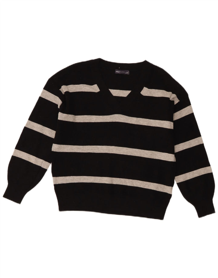 Maglione maglione con scollo a V da donna Marks & Spencer UK 14 medio a righe nere