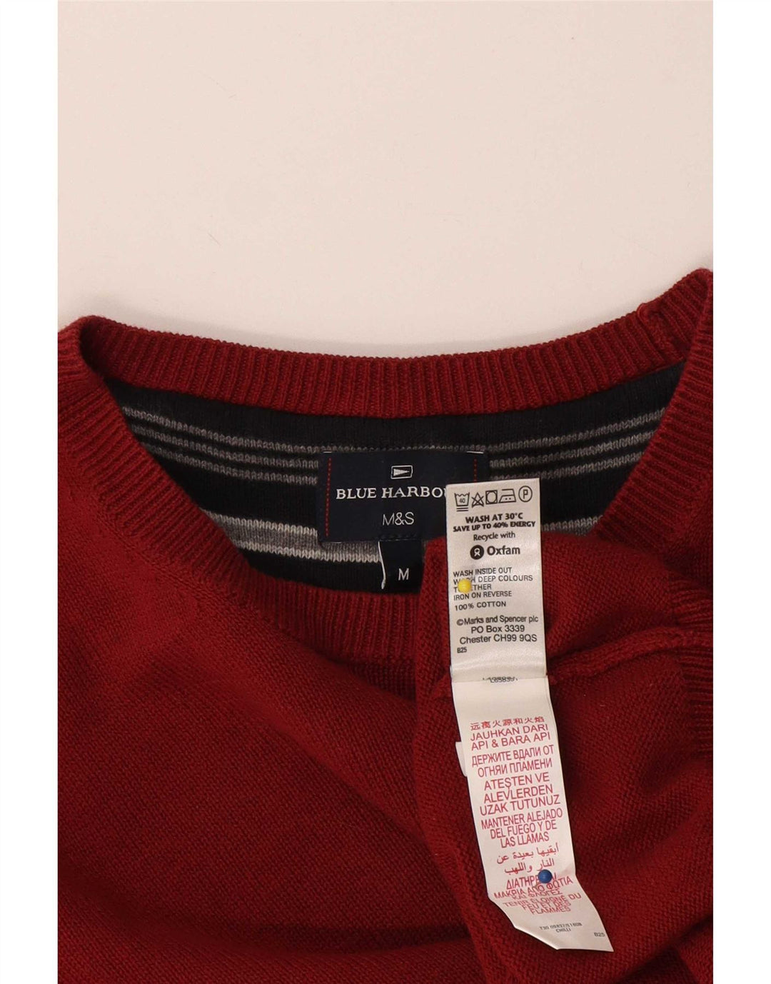 Maglione maglione girocollo da uomo Marks & Spencer blu Harbour rosso medio