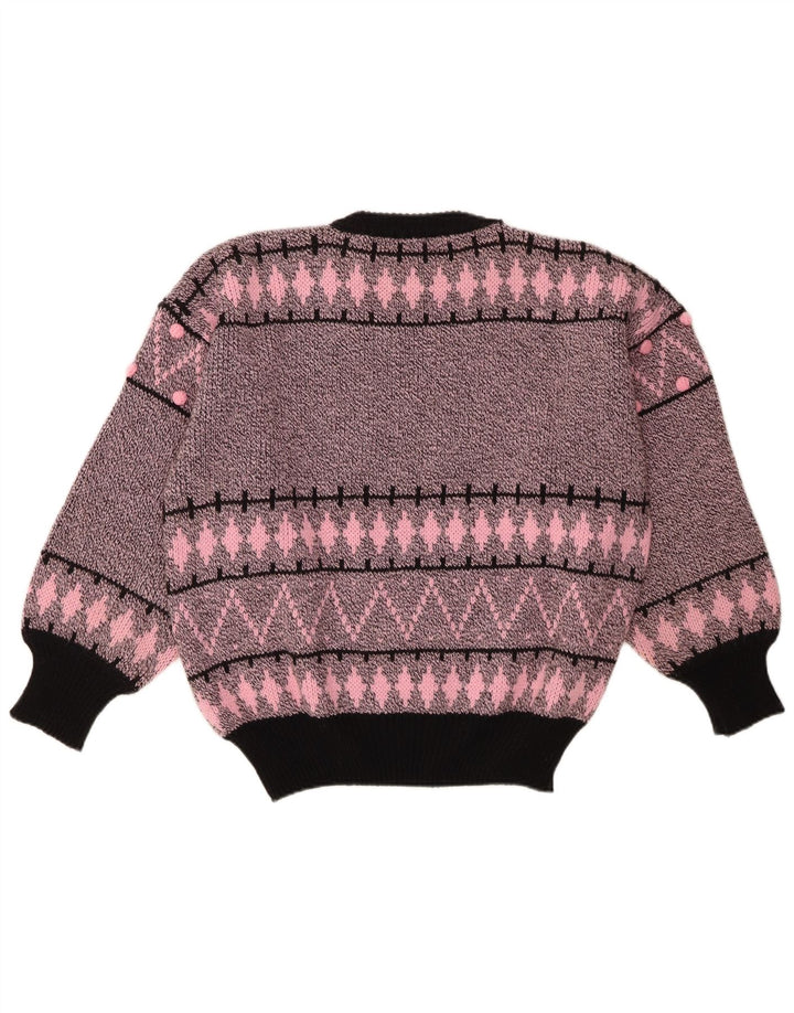 Maglione maglione girocollo da donna vintage EU 40/42 rosa medio geometrico