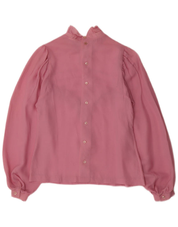Top camicetta a maniche lunghe da donna vintage UK 12 rosa medio