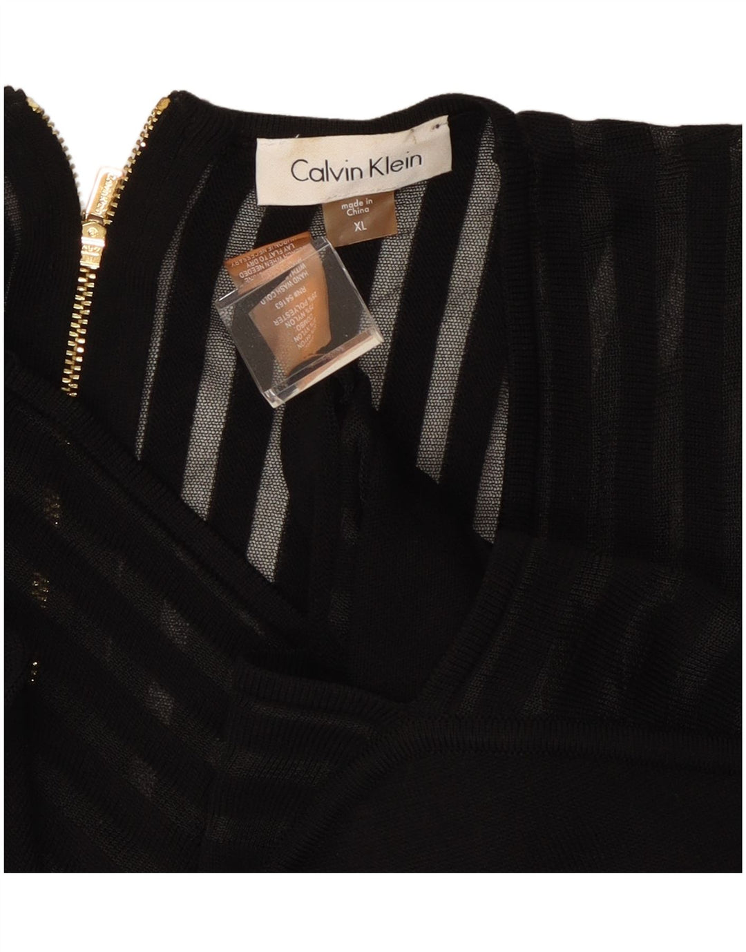 CALVIN KLEIN Abito da donna a maniche lunghe a trapezio UK 18 XL Rayon a righe nero