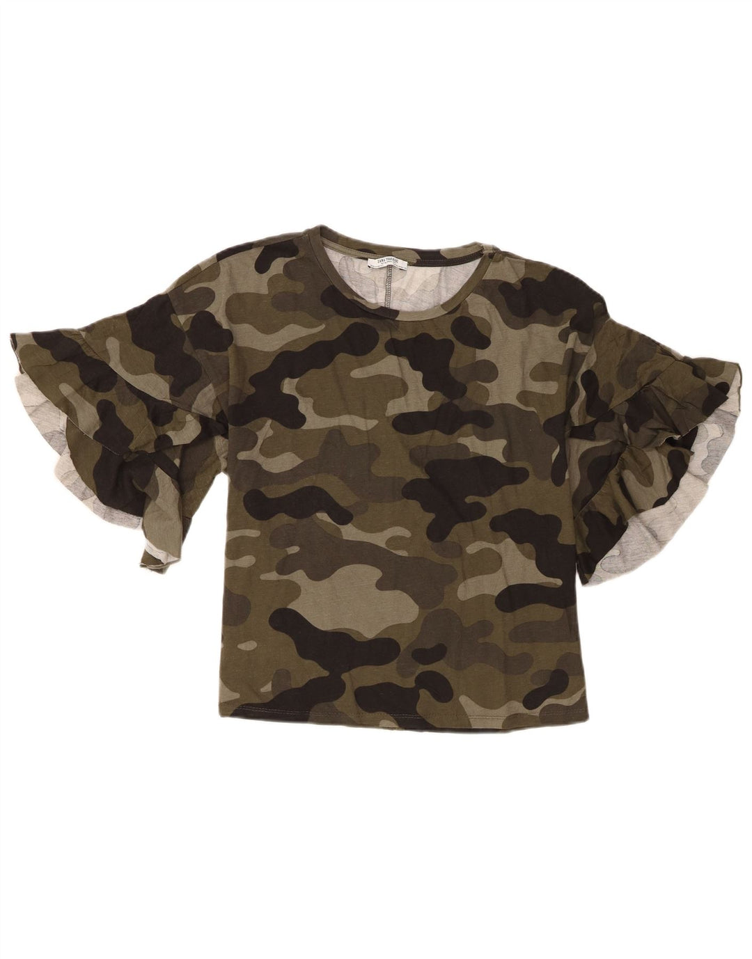 Top Zara Trafaluc camicetta da donna UK 14 verde medio mimetico