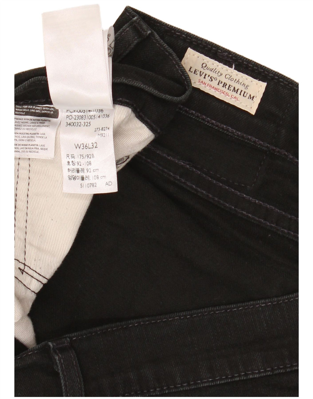 Jeans dritti da uomo LEVI'S W36 L32 cotone nero