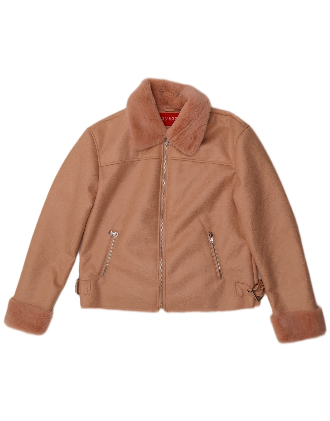 Guess Giacca Sherpa da donna in ecopelle UK 12 Poliestere rosa medio
