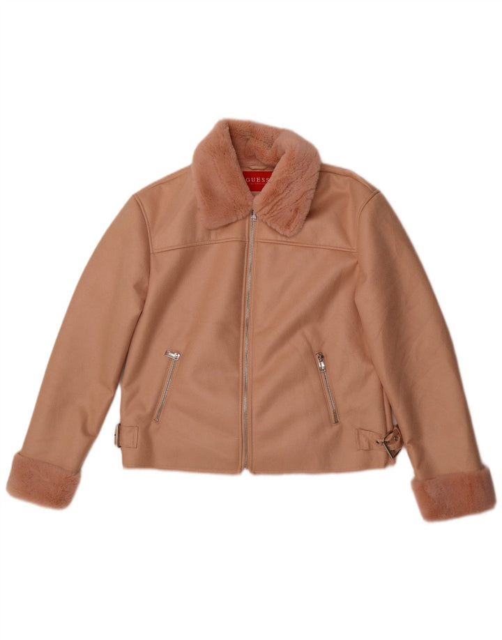 Guess Giacca Sherpa da donna in ecopelle UK 12 Poliestere rosa medio
