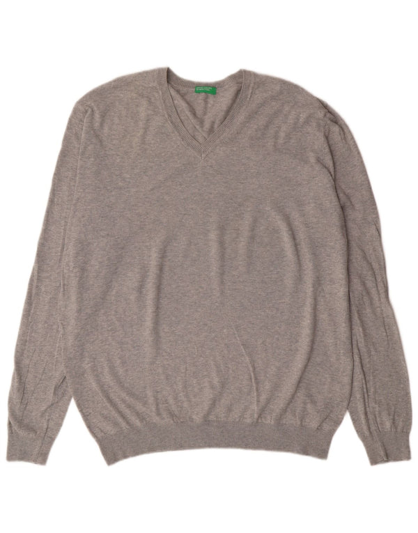 Maglione da uomo con scollo a V United Colors of Benetton XL in cotone grigio classico