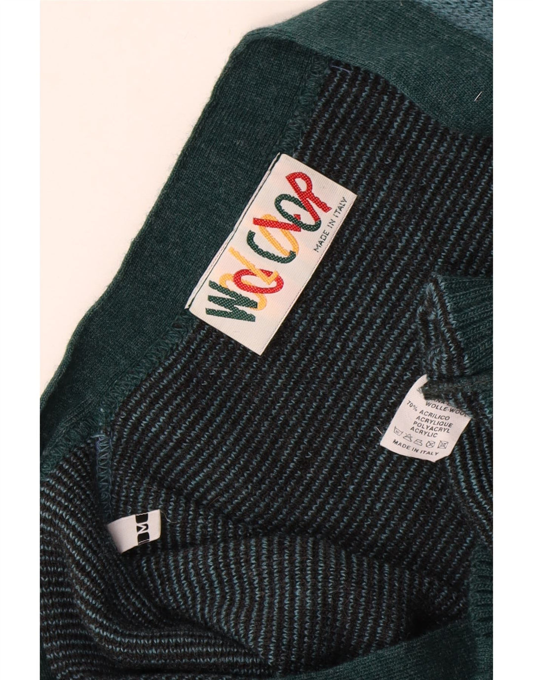 Maglione cardigan da uomo vintage in lana a rombi/diamanti turchese medio