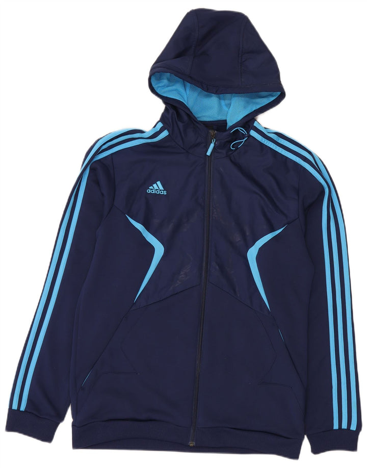 Maglione con cappuccio e zip da uomo Adidas medio in poliestere blu navy