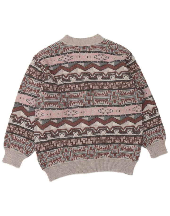 Maglione da uomo con scollo a V VINTAGE grigio medio geometrico