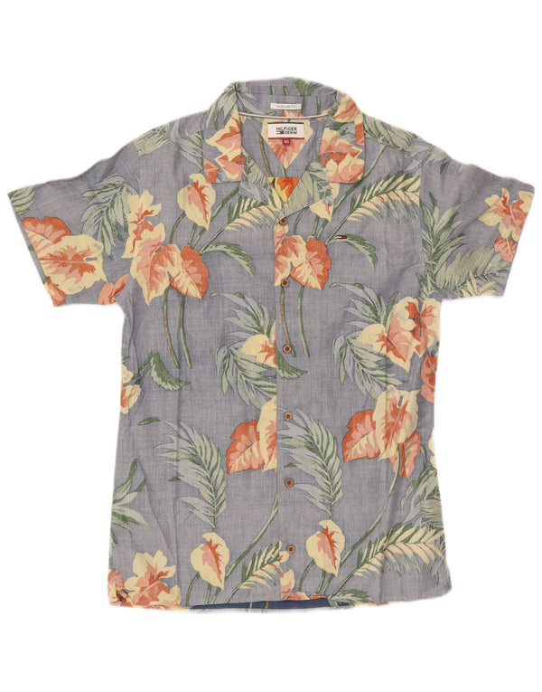 Camicia da uomo a maniche corte vestibilità regolare Tommy Hilfiger XS blu floreale hawaiano