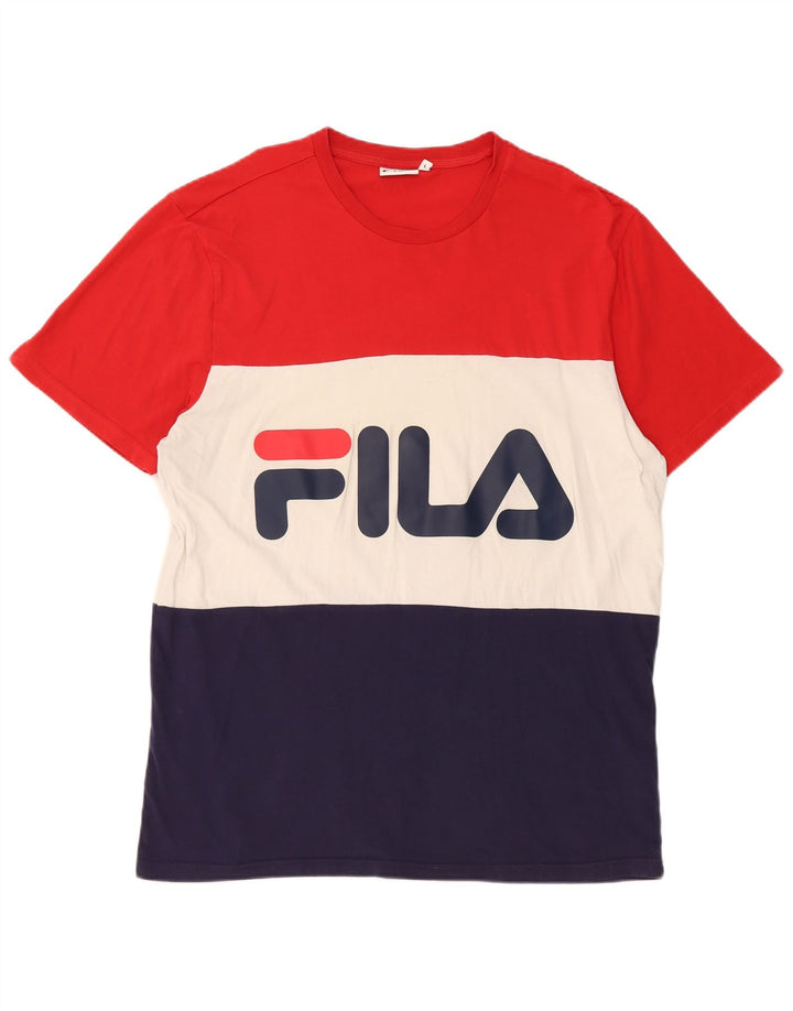 T-shirt grafica da uomo Fila Top grande in cotone color block multicolore
