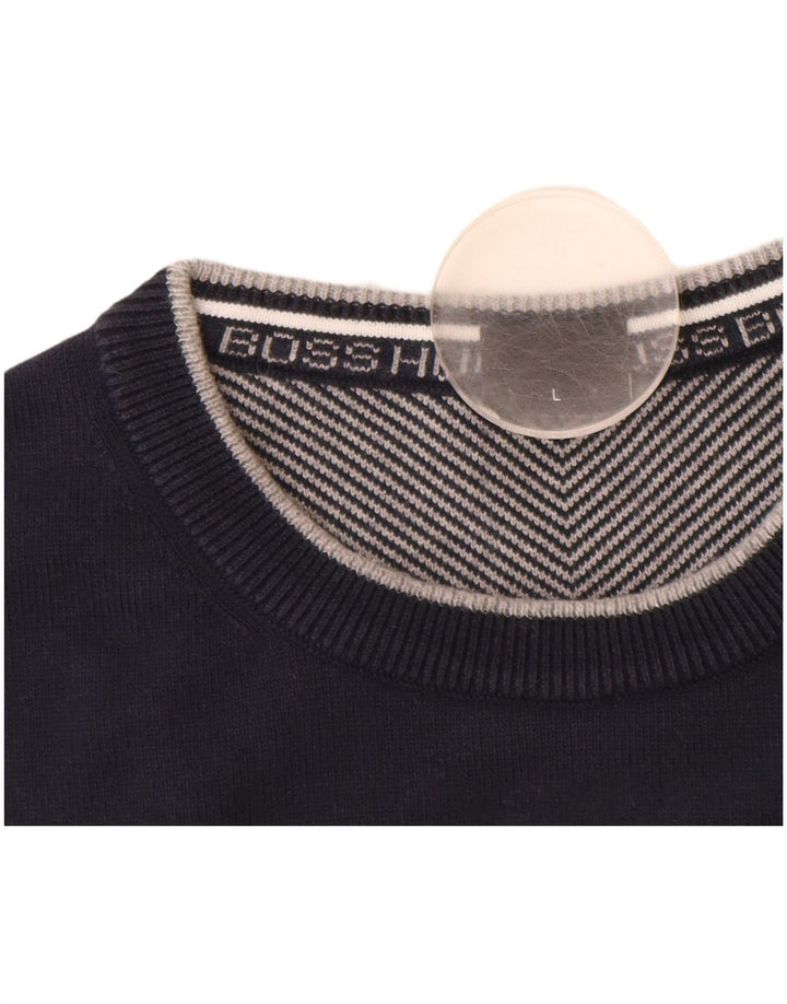 HUGO BOSS Mens Crew Neck Jumper Sweater Large Navy Blue Cotton