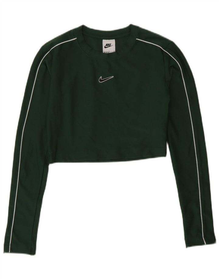 Top corto Nike per ragazze, manica lunga, 12-13 anni, grande, verde, in poliestere