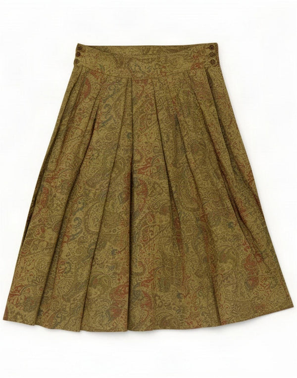 Gonna a pieghe vintage da donna UK 12 media W28 viscosa Paisley verde