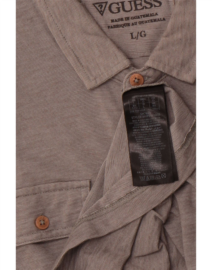 Polo militare da uomo GUESS grande in cotone gessato grigio