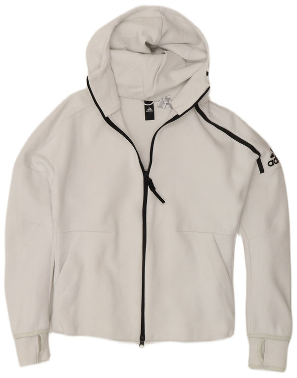 Maglione con cappuccio e zip da donna Adidas UK 8/10 piccolo cotone bianco