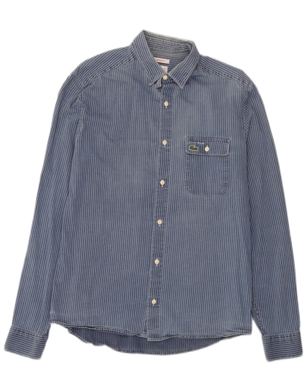 Camicia da uomo skinny fit Lacoste taglia 40 cotone gessato blu medio