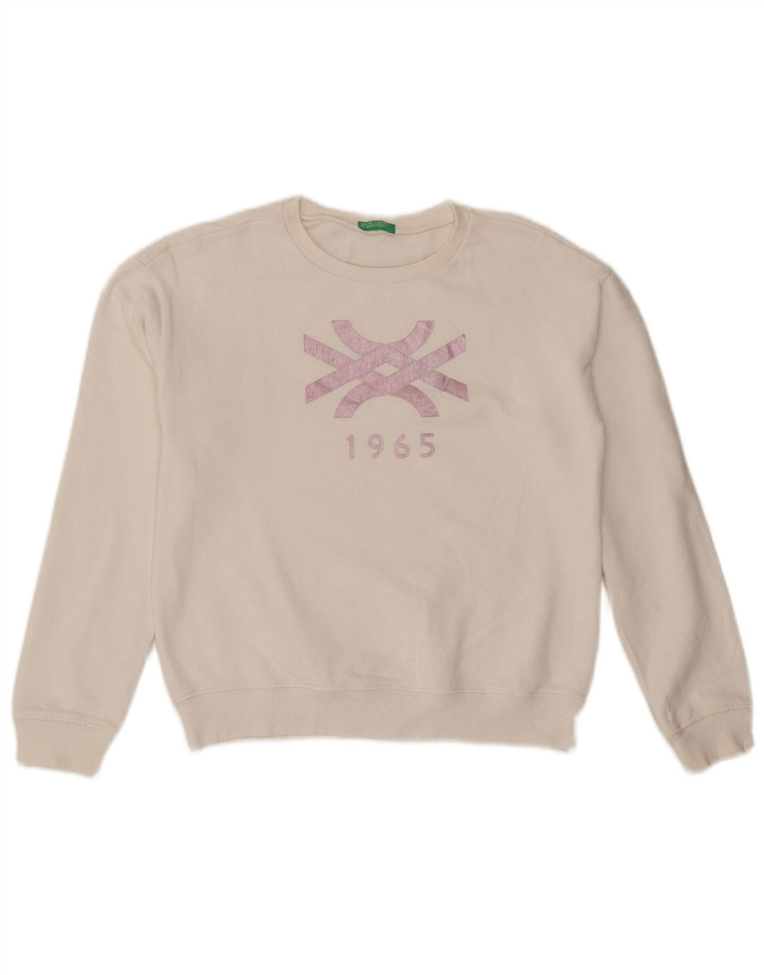 Felpa grafica da donna Benetton Maglione UK 10 Small Bianco