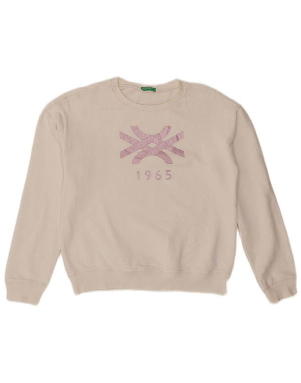Felpa grafica da donna Benetton Maglione UK 10 Small Bianco
