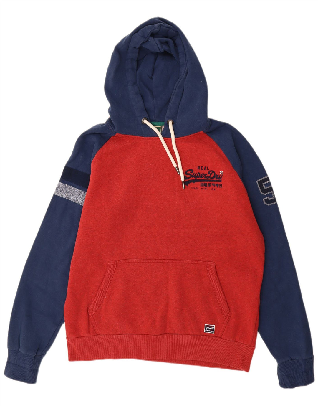 SUPERDRY Mens Graphic Hoodie Jumper 2XL Red Colourblock Cotton