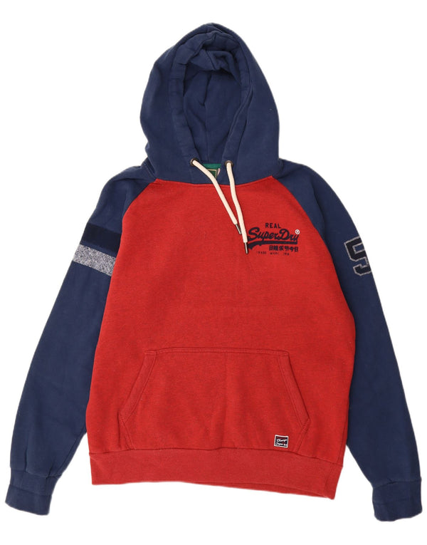 SUPERDRY Mens Graphic Hoodie Jumper 2XL Red Colourblock Cotton