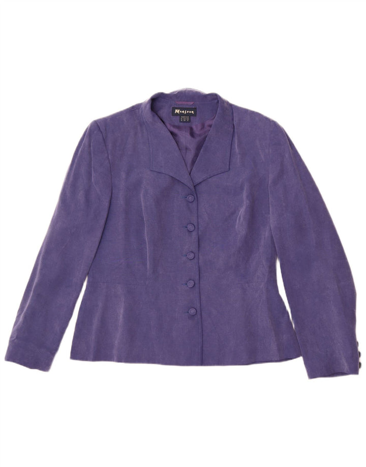Giacca blazer a 5 bottoni da donna Monsoon UK 16 Large Purple Cupro