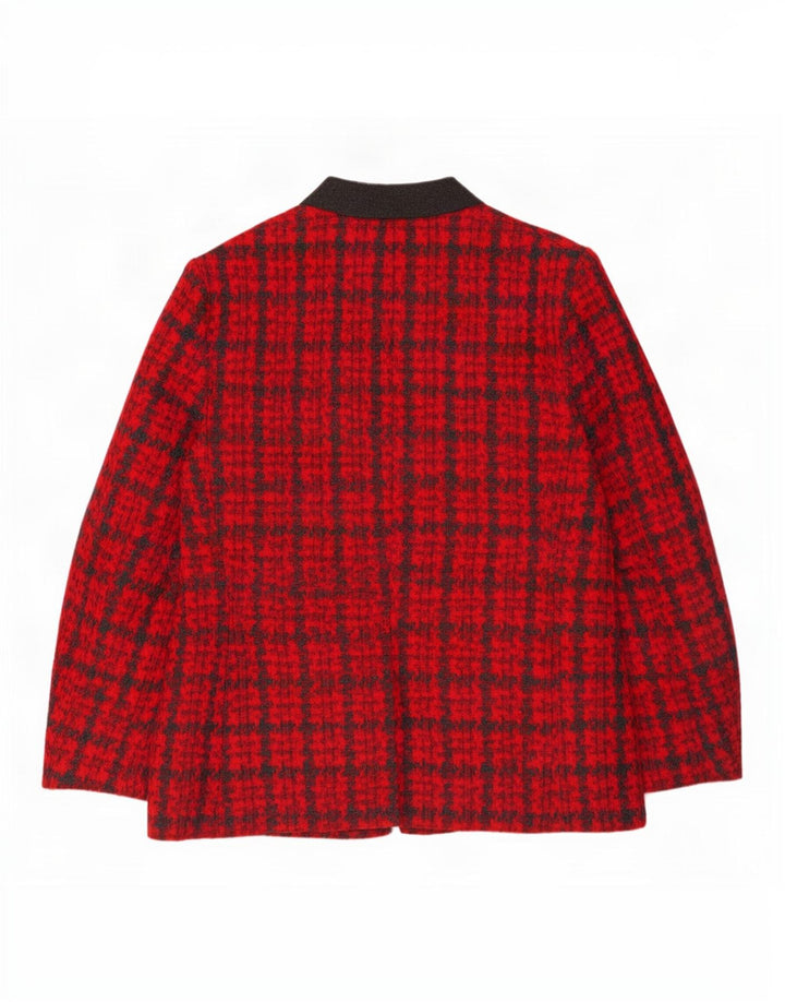 Donna Enrica Giacca blazer a 3 bottoni da donna UK 16 grande pied de poule rosso