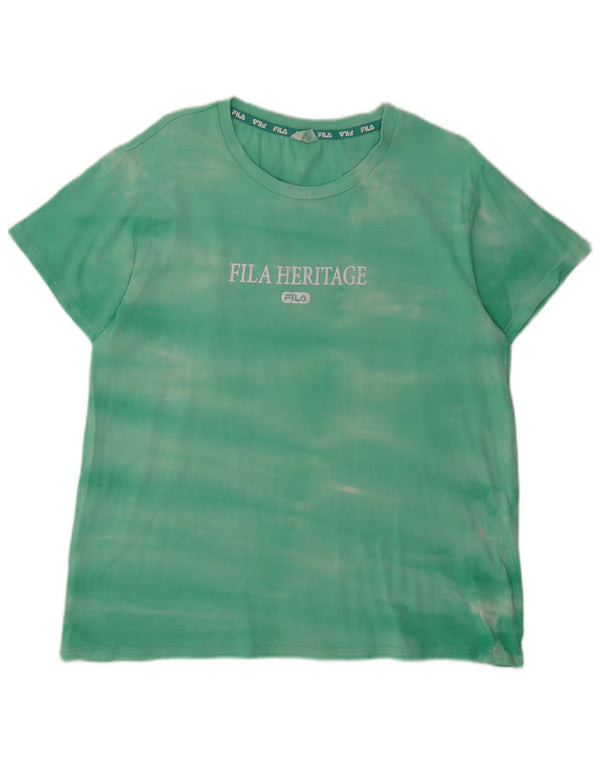 Fila T-shirt grafica da donna Top UK 14 Large Verde Tie Dye Cotton