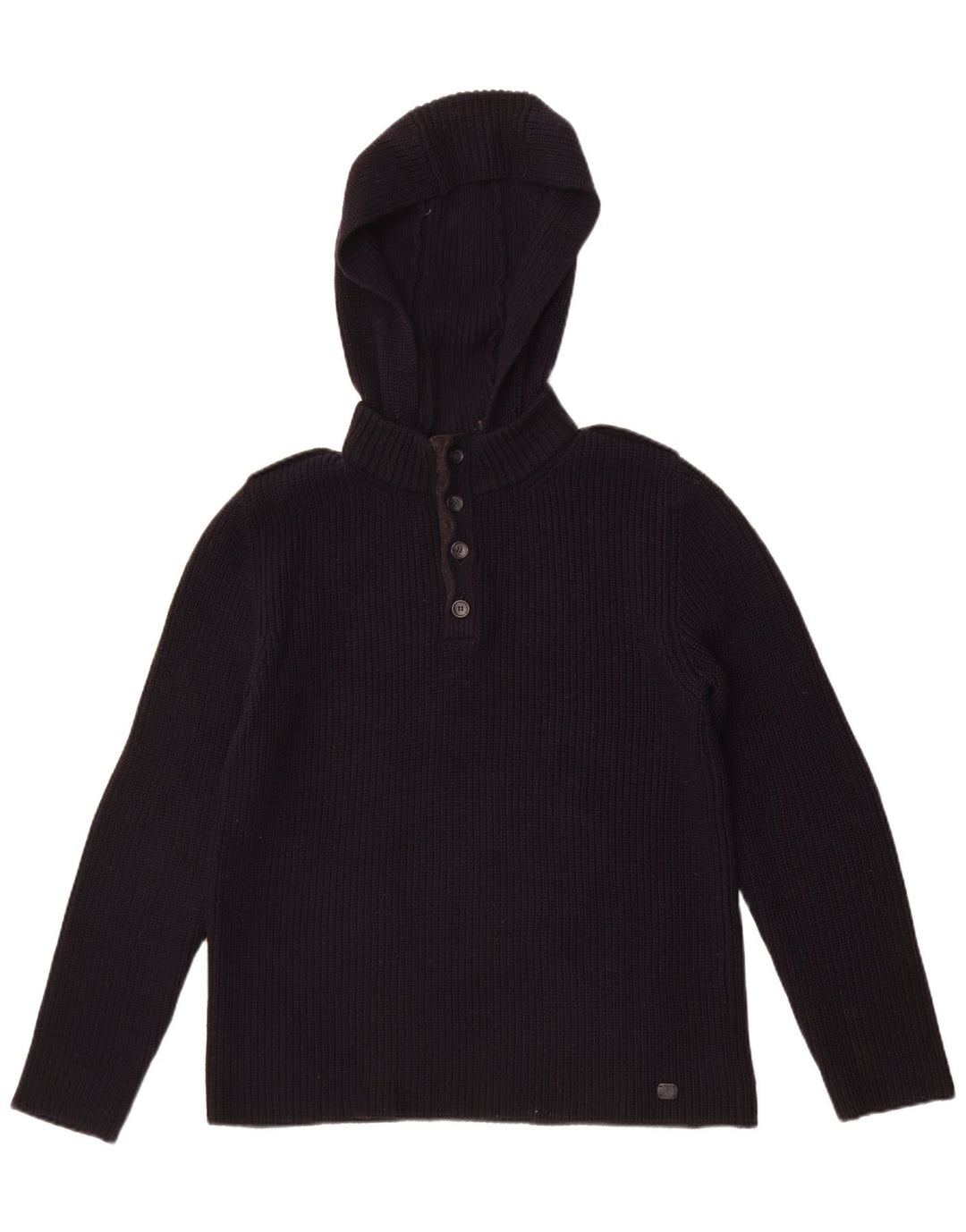 Maglione Trussardi Uomo con Cappuccio e Bottoni Collo in Lana Medio Blu Navy