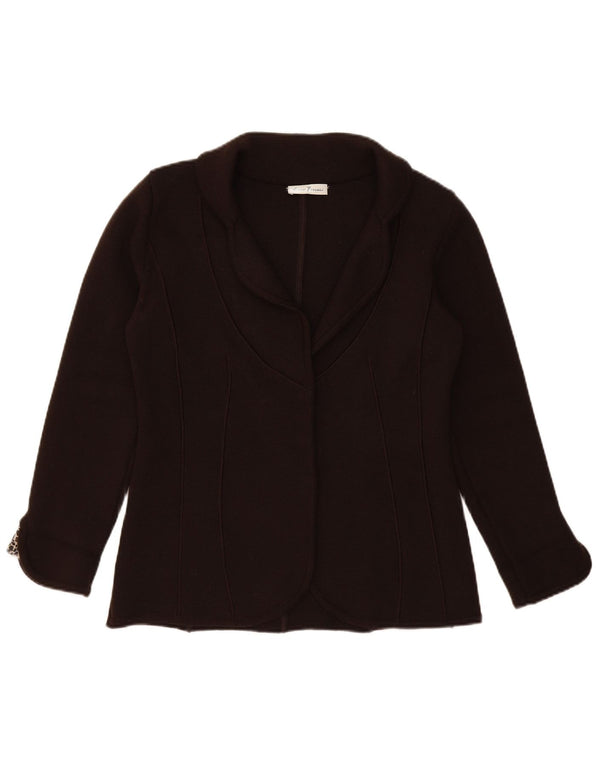 Giacca blazer vintage da donna in maglia aperta UK 16 grande stampa animalier marrone