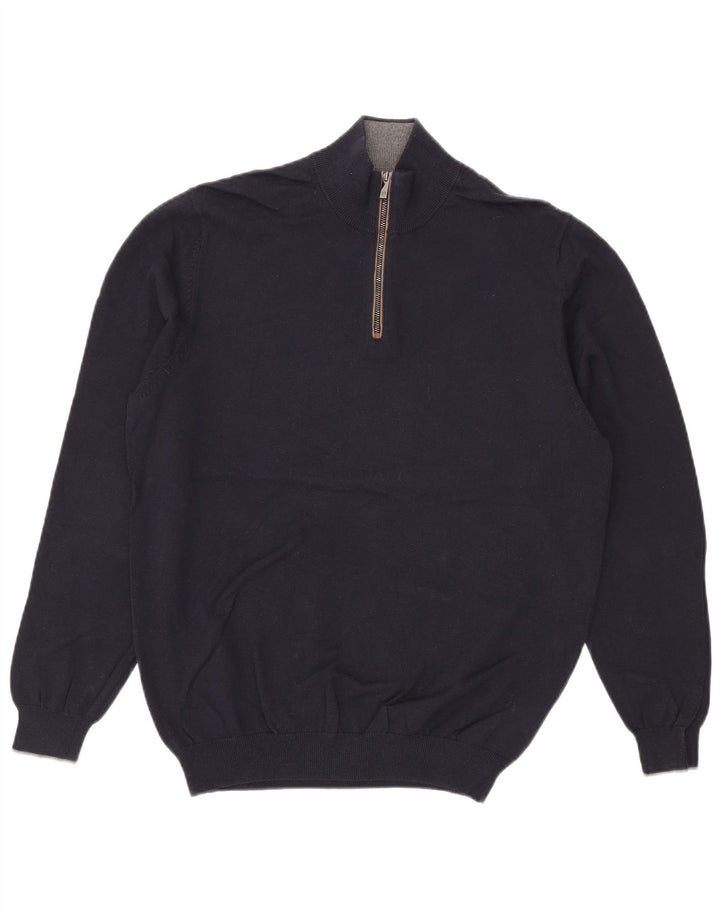 Massimo Dutti Maglione da uomo con zip e collo XL in cotone blu navy