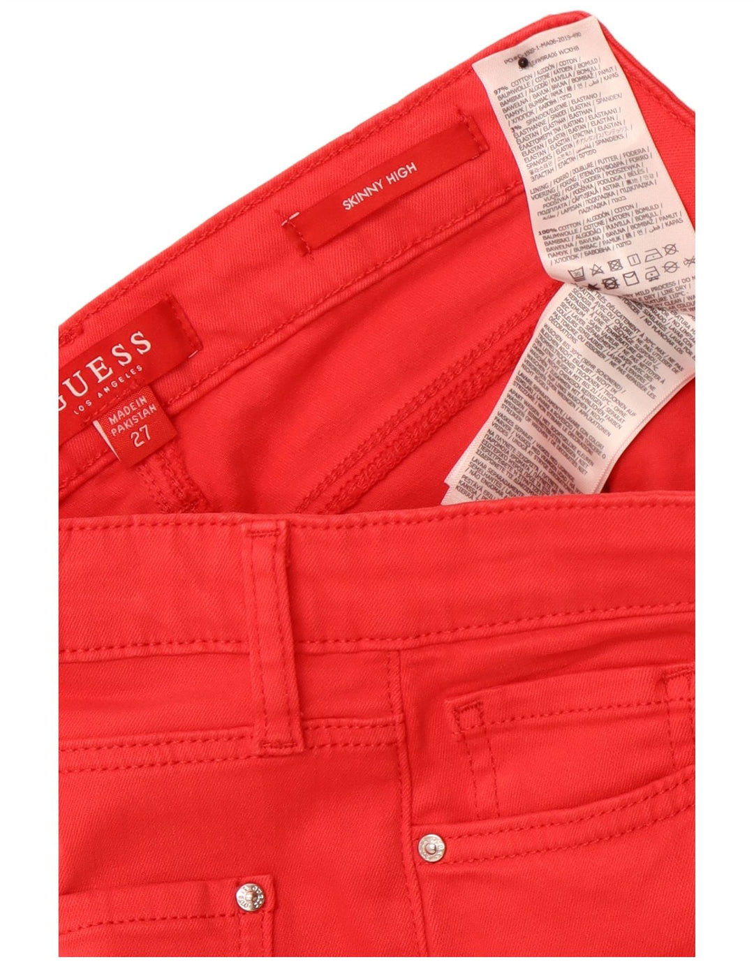 Jeans skinny GUESS da donna a vita alta W27 L27 cotone rosso