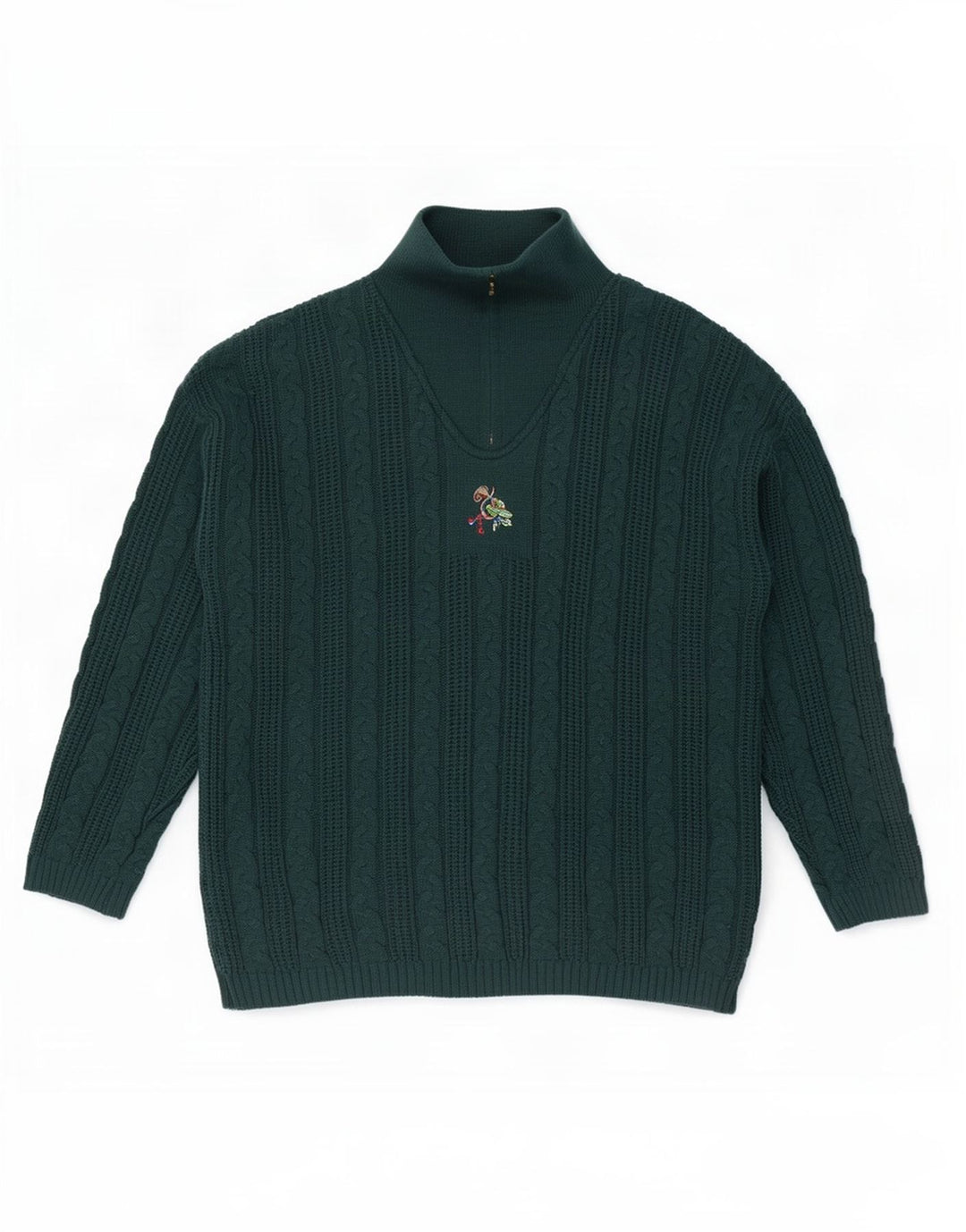 Maglione vintage da uomo con zip sul collo XL verde