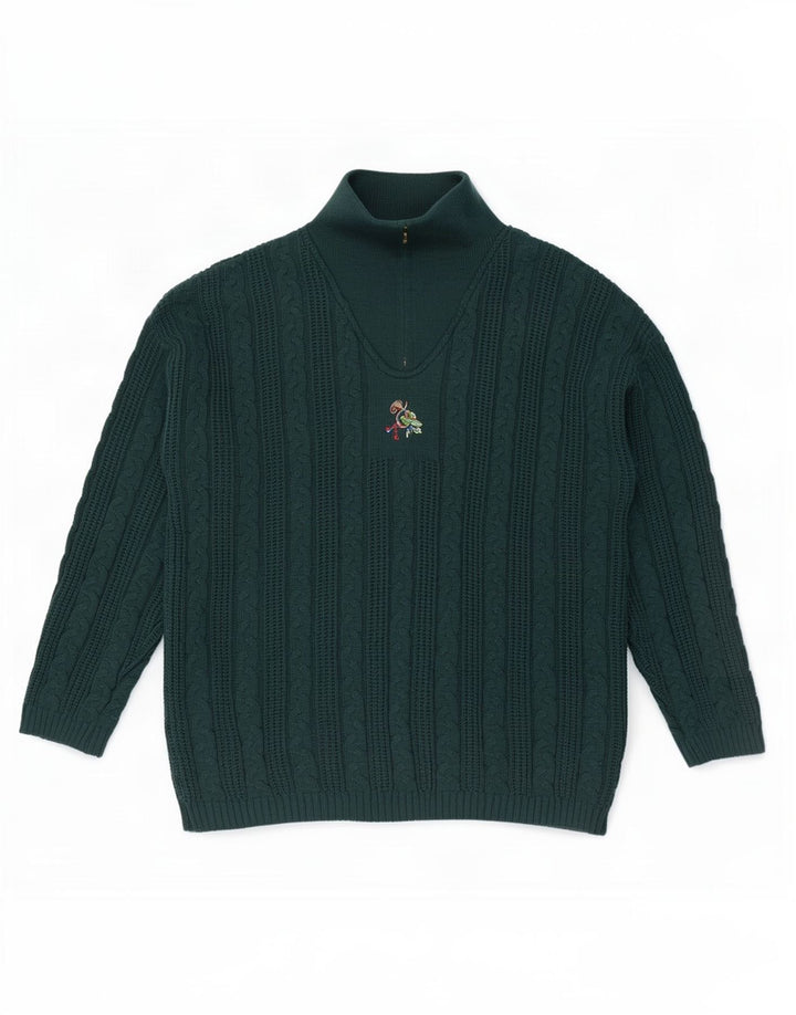 Maglione vintage da uomo con zip sul collo XL verde