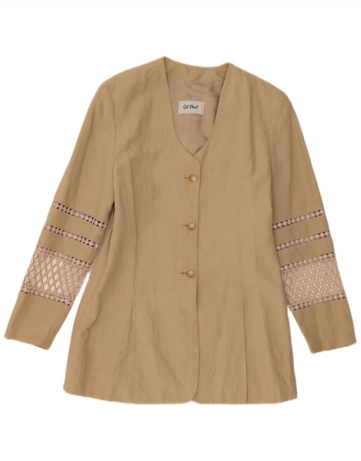 Giacca blazer a 3 bottoni da donna Gil Bret UK 12 Lino beige medio