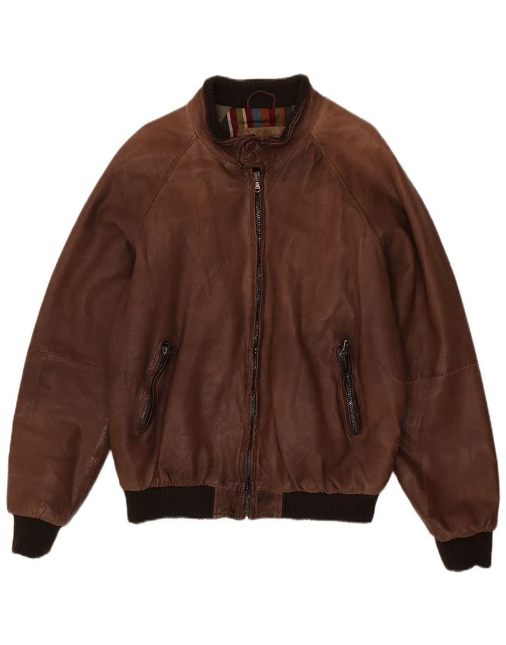 Giacca in pelle vintage da uomo IT 50 grande marrone