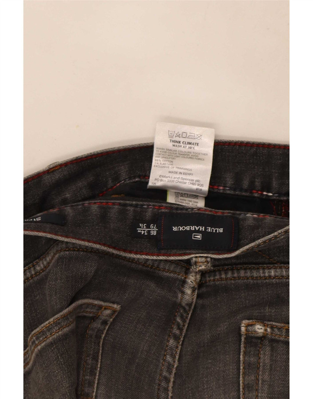 Jeans dritti Marks & Spencer da uomo blu Harbour W34 L29 cotone grigio
