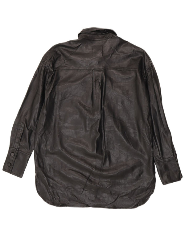 Abito chemisier oversize in ecopelle da donna Zara UK 10 piccolo poliestere nero