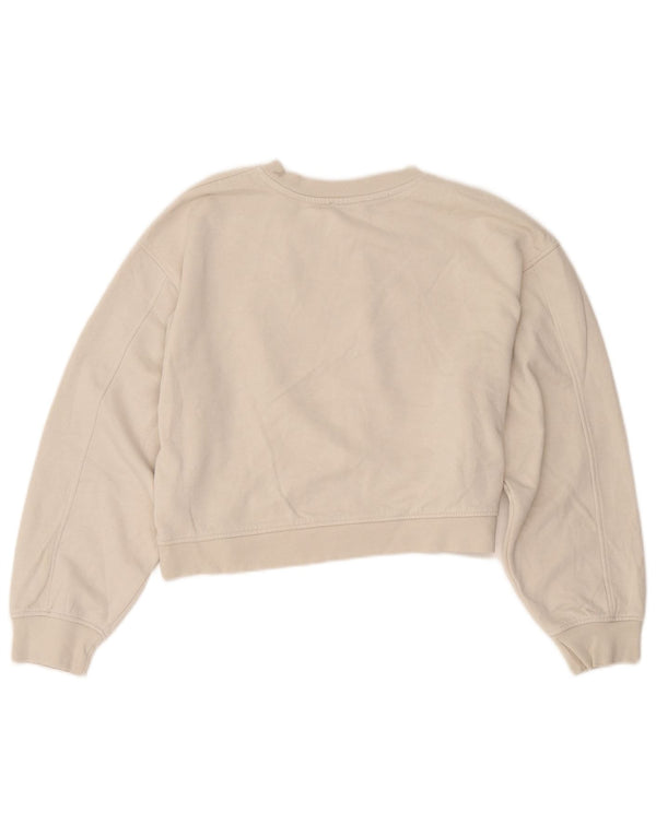 Zara Womens Crop Sweatshirt Jumper UK 16 Large Beige Cotton