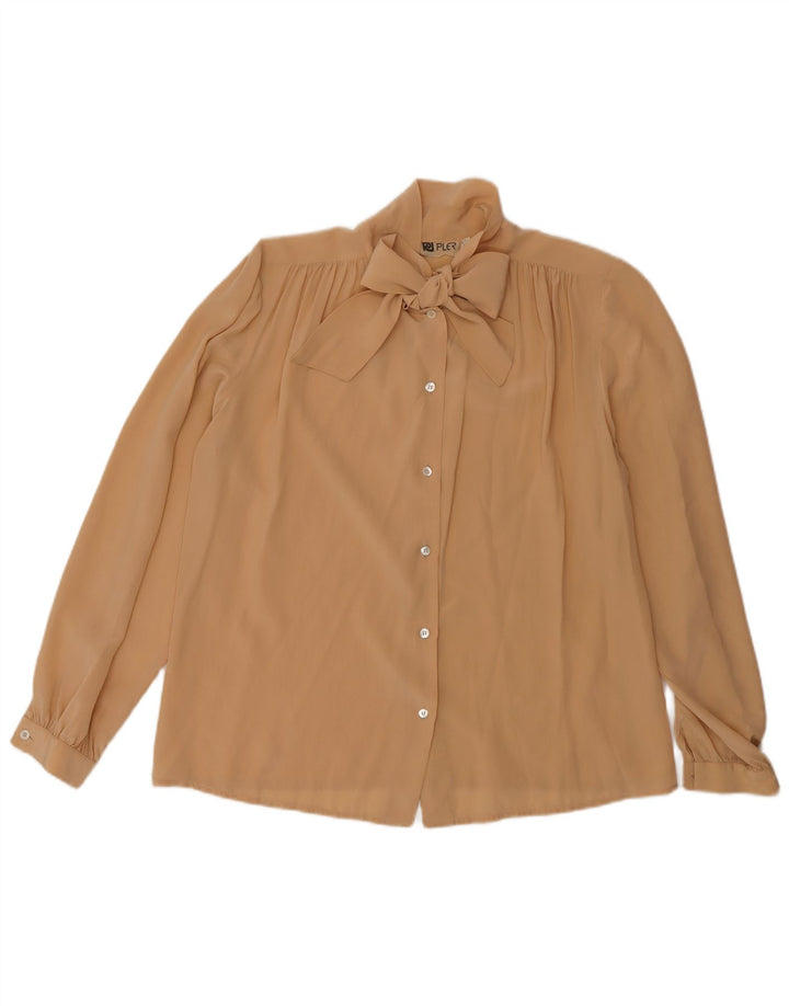 Camicetta da donna vintage con cravatta sul davanti IT 44 Seta beige medio