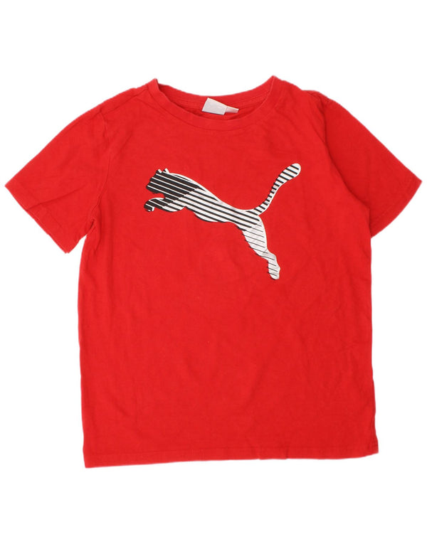 Puma Boys Graphic T-Shirt Top 7-8 Years Small Red Cotton