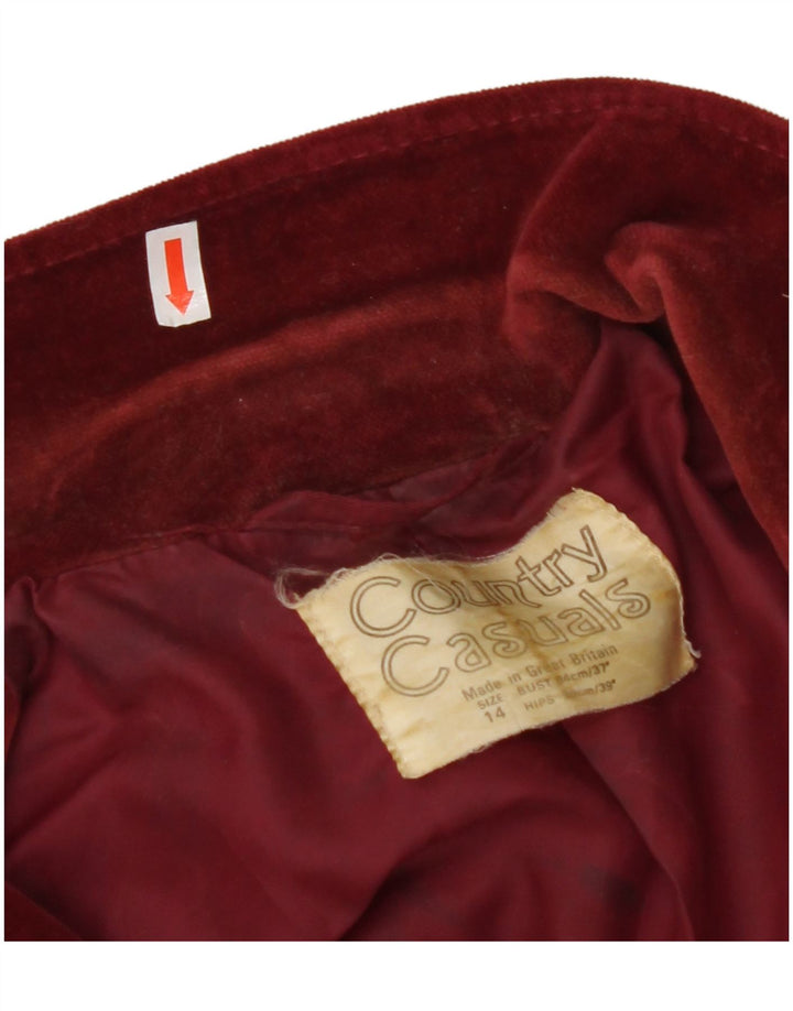 COUNTRY CASUALS Giacca blazer in velluto a 2 bottoni da donna UK 14 Grande Borgogna