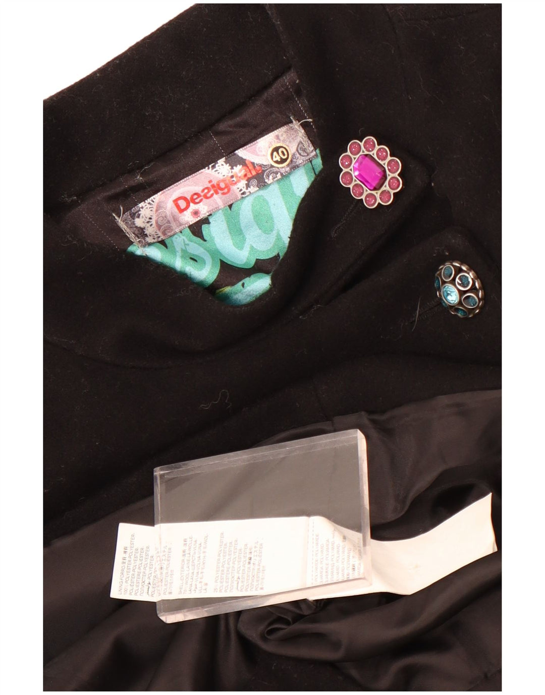 Desigual Soprabito grafico da donna EU 40 Lana geometrica nera media