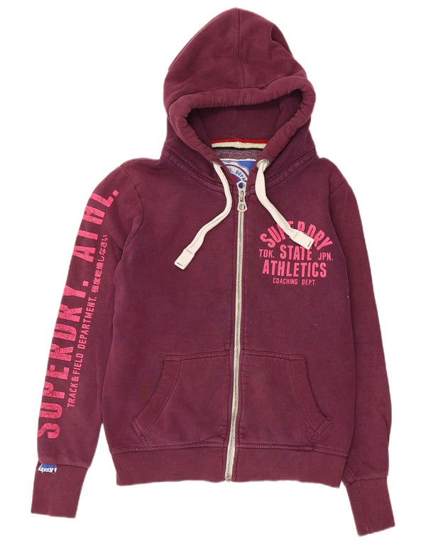 Felpa con cappuccio e zip grafica da donna Superdry UK 14 cotone marrone medio medio