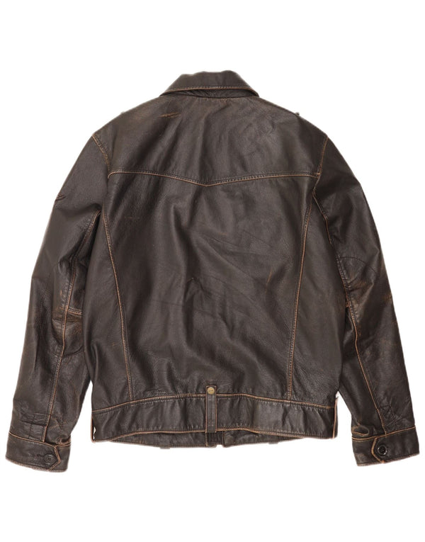 Giacca in pelle militare da uomo Mustang UK 36 piccola in pelle marrone