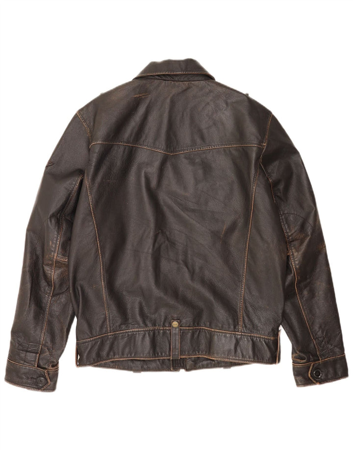 Giacca in pelle militare da uomo Mustang UK 36 piccola in pelle marrone