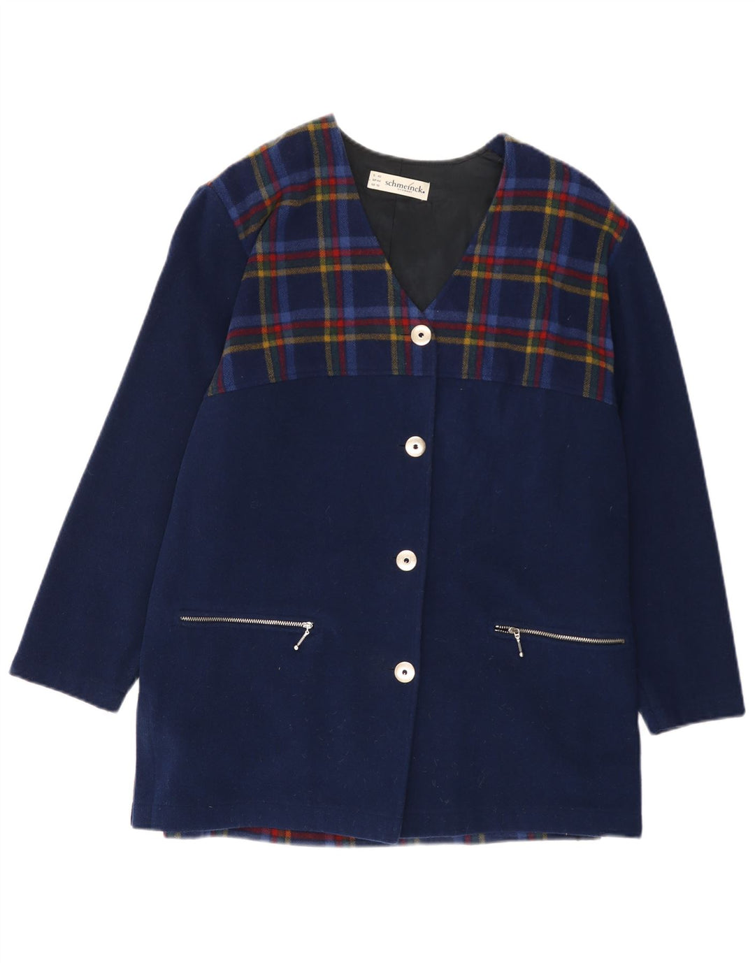 Cappotto da donna SCHMEINCK UK 16 Lana a quadri blu navy grande