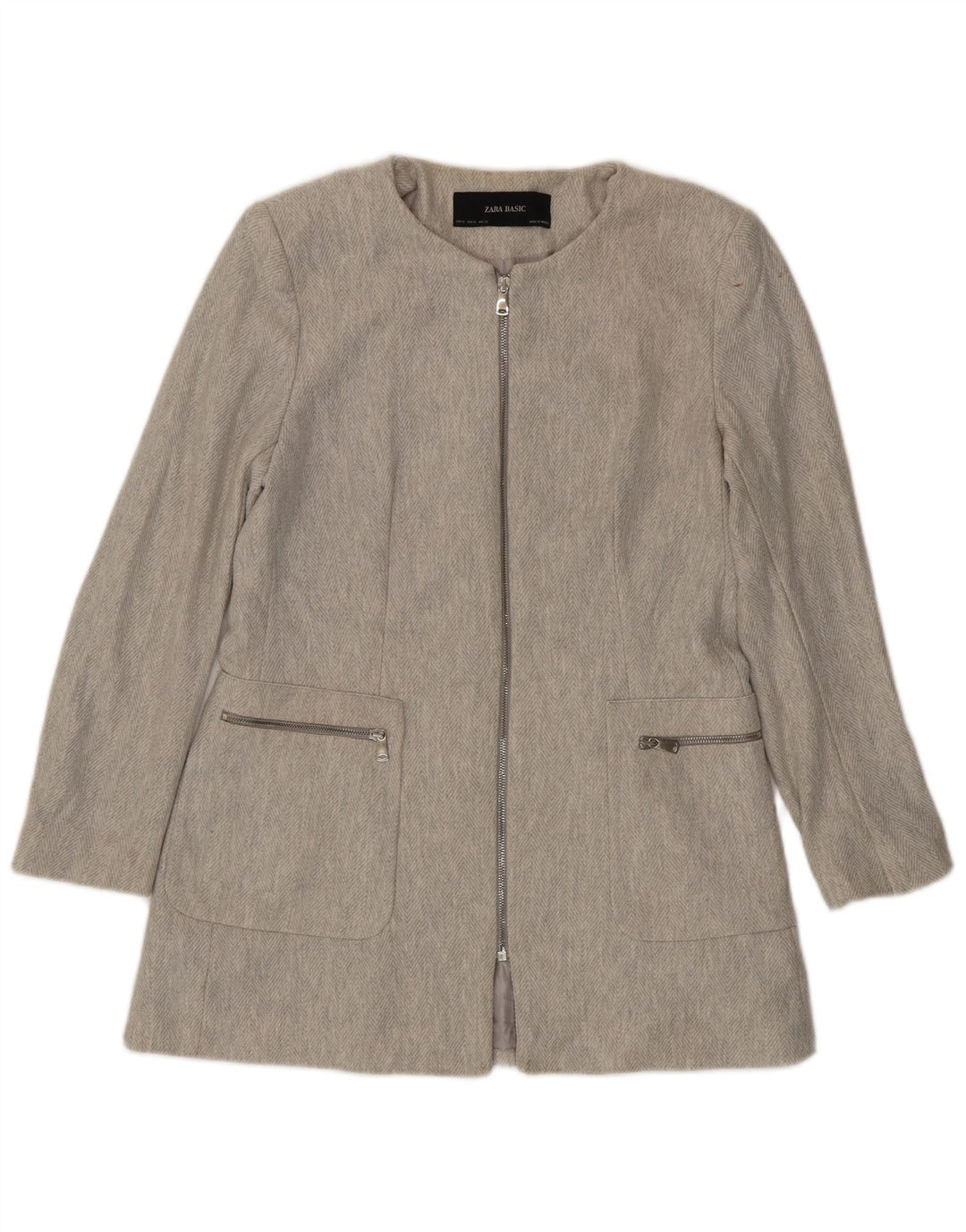 Giacca blazer con zip intera da donna Zara UK 18 XL cotone grigio a spina di pesce